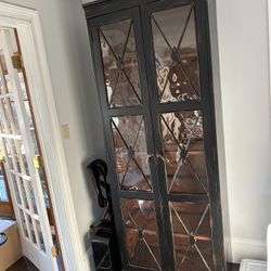 SET OF 2 Tall Brown/Black Wood Glass Display Cabinets — $600 for BOTH