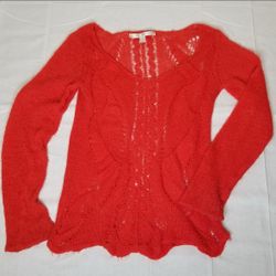 Lauren Conrad Red w/Glitter Pullover Crochet Over-shirt Sweater Small EUC