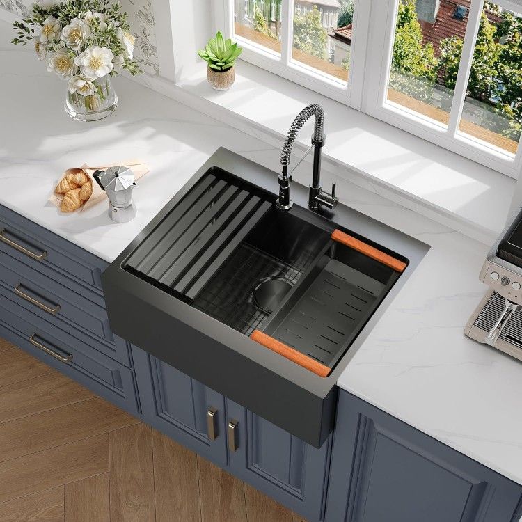 Rhbamoa
Black Farmhouse Sink,Black Stainless Steel Drop in Kitchen Sinks,Small Farmhouse Workstation Sinks,