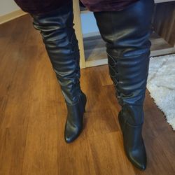 JENNIFER LOPEZ AZURITE LACE-UP OVER-THE-KNEE STILETTO BOOT SZ 8 MEDIUM 