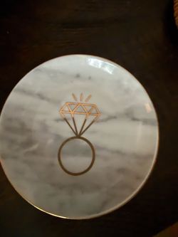 Marble Jewelry Dish / Ring Trinket Tray – Gold Diamond Design