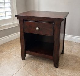 Dark Wood End Table with Drawer & Shelf