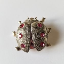 Silver Ladybug Lady Bug Pink Stones Pin/brooch