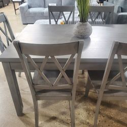 7 Pc Gtay  Dining Set With  Table With Storage