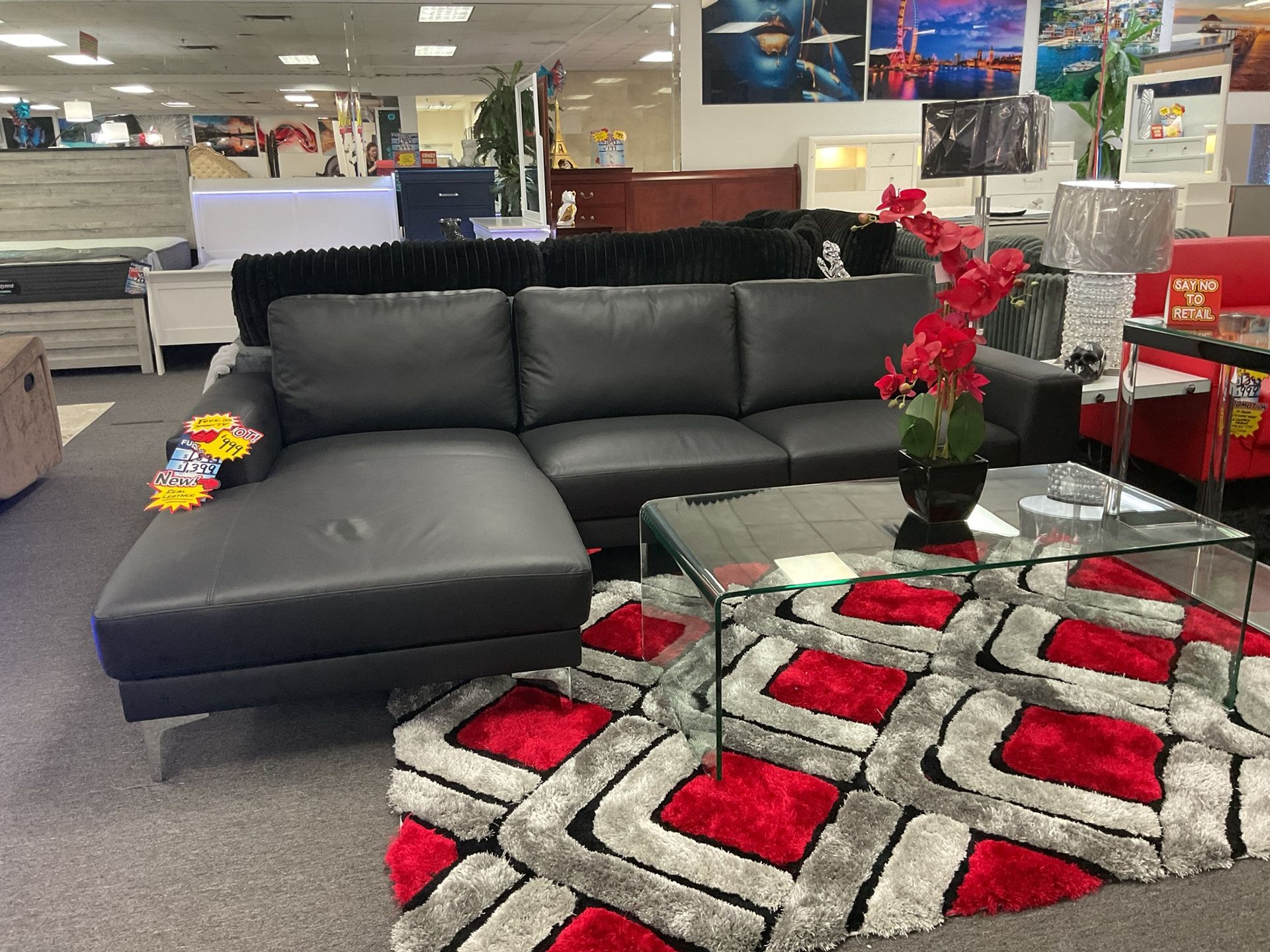Big furniture deals now, elegant real leather sectional 35% OFF w/ FREE 55” smart tv (we deliver)