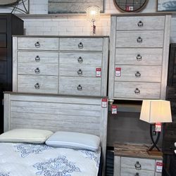 3 Pieces Bedroom Set, Dresser Queen Bed Nightstand 