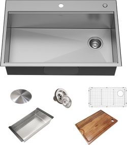 New (Dented) KRAUS KWT310-33/18 Kore Workstation 33-inch Drop-In 18 Gauge Single Bowl Stainless Steel  #1765D