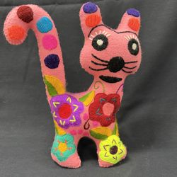 Handmade Pink Embroidered Cat - Puerto Vallarta 