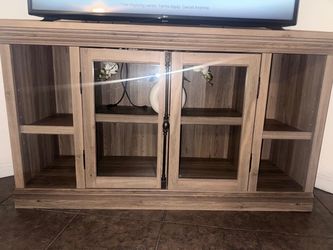 Wood TV Stand with Glass Door Cabinet