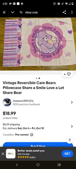 Vintage Reversible Care bears Pillow Case 