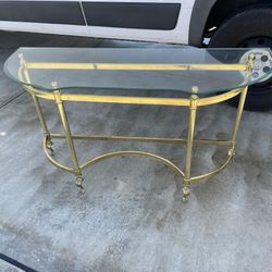 Vintage Mid Century Labarge Style Brass and Glass Demilune Console Table