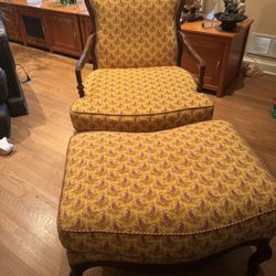 For Sale: Vintage French-Style Bergère Chair & Ottoman Set