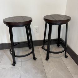 Two Walnut Bar Stools
