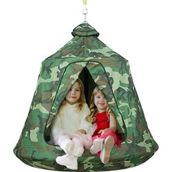 Hanging Tree Tent for Kids, Indoor Outdoor Swing Tent Children Play House Tent with LED Decoration Lights