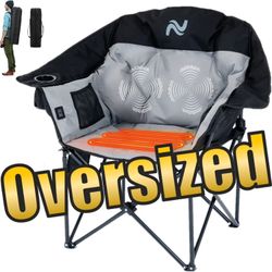 ABORON Oversized Heated Massage Camping Chair Folding Chair, Outdoor Portable Heated Folding Chairs with 3 Heat Level & Back Massage, Heating Chair fo