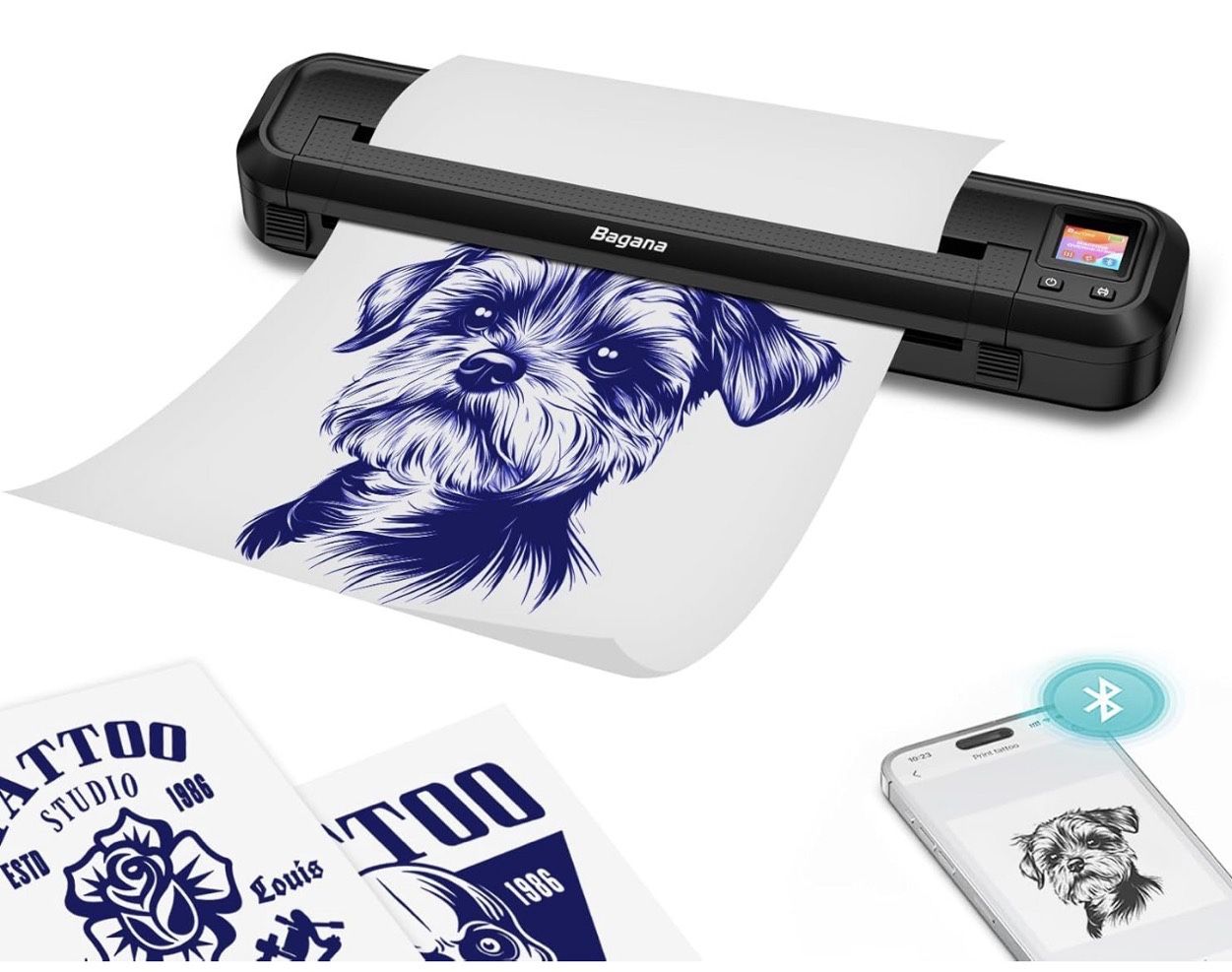 Bagana M500 Tattoo Stencil Printer Thermal Temporary Bluetooth Wireless Portable A4 Tattoo Transfer Stencils Machine Kit with 10pcs Tattoo Paper for T