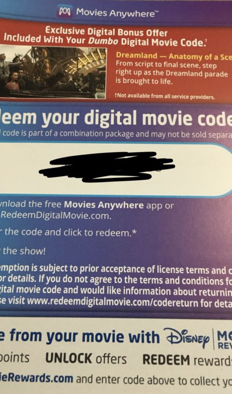 Disney Dumbo Movie Digital Code. You pay via PayPal or offer up and I will text or email you the code. DVD & Blue-ray not included