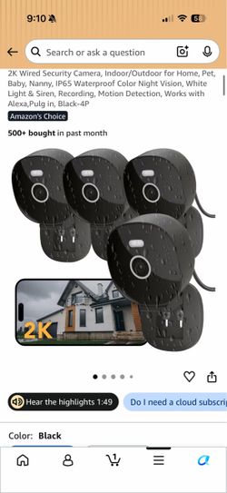 Brand new 2K Wired Security Camera, Indoor/Outdoor for Home, Pet, Baby, Nanny, IP65 Waterproof Color Night Vision, White Light & Siren, Recording, Mot