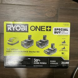 Ryobi 18v Battery 4ah Lithium High Performance (2) and 2ah Lithium High Performance (1) and Charger