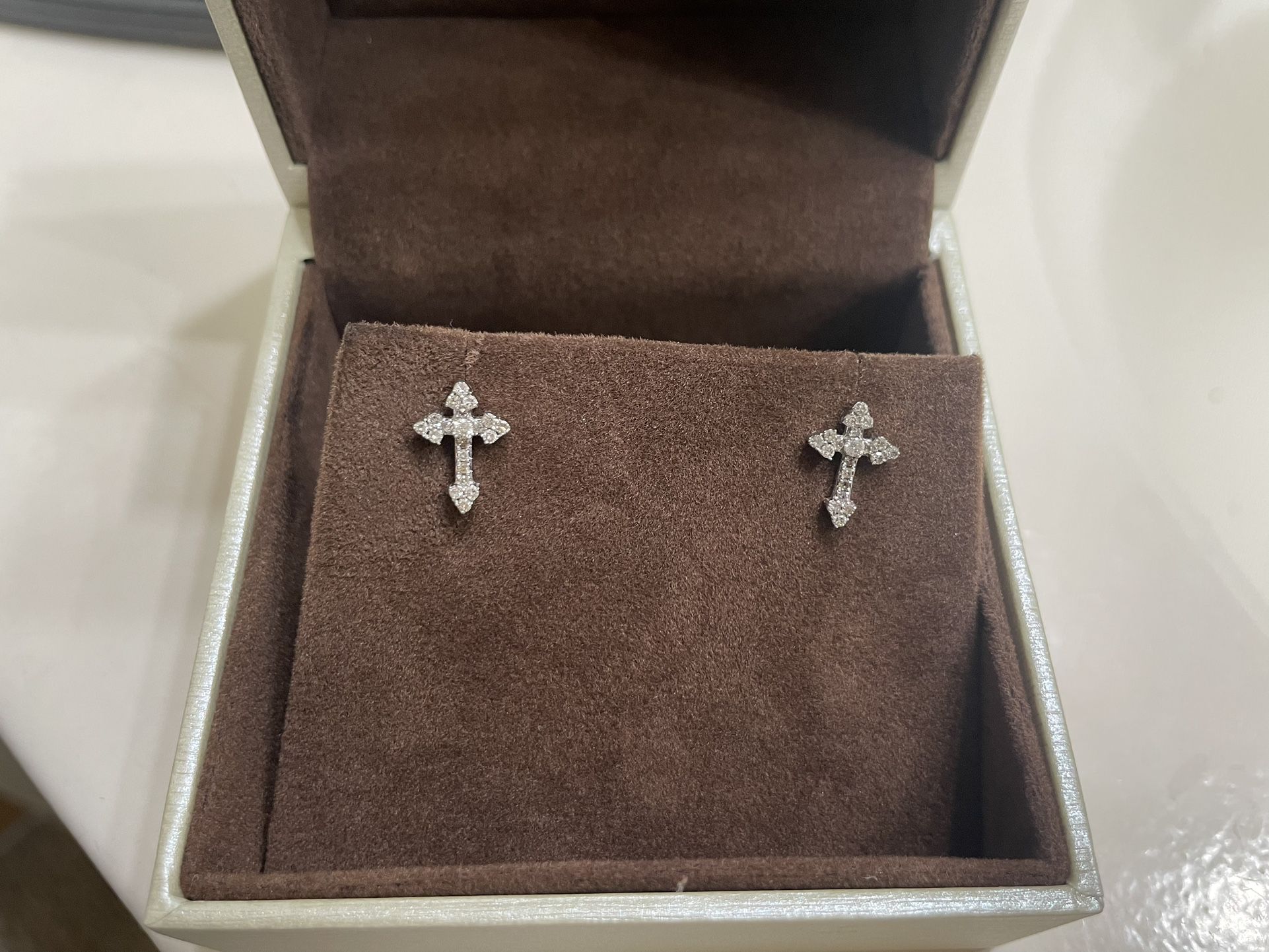 14K Gold Diamond Cross Earrings