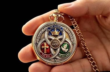 🍀 👑Religious Trinity Pocket Watch with Chain – Father, & Holy Spirit
