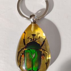 Unicorn Green Rose Chafer Beetle Keychain
