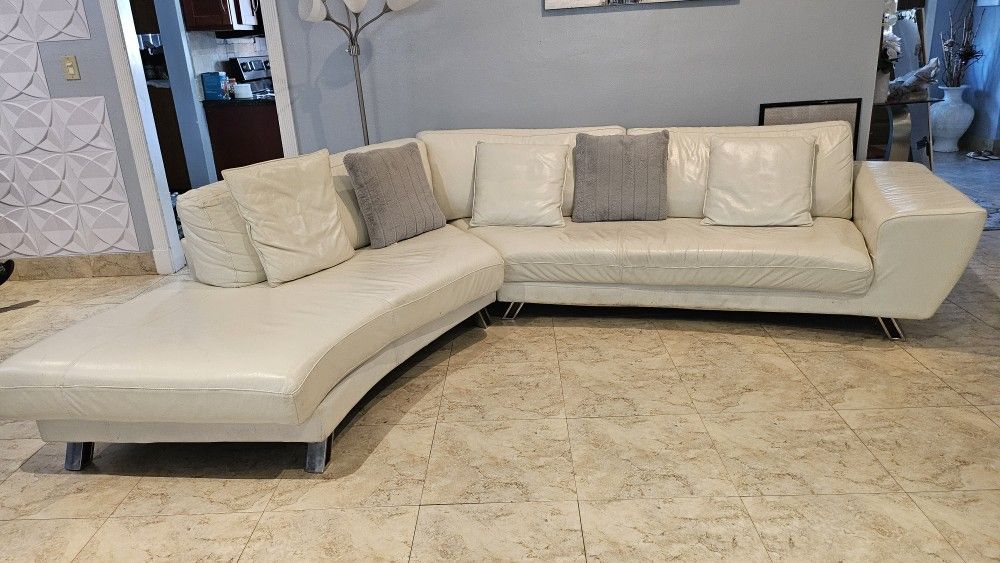 Modern White Leather Sectional