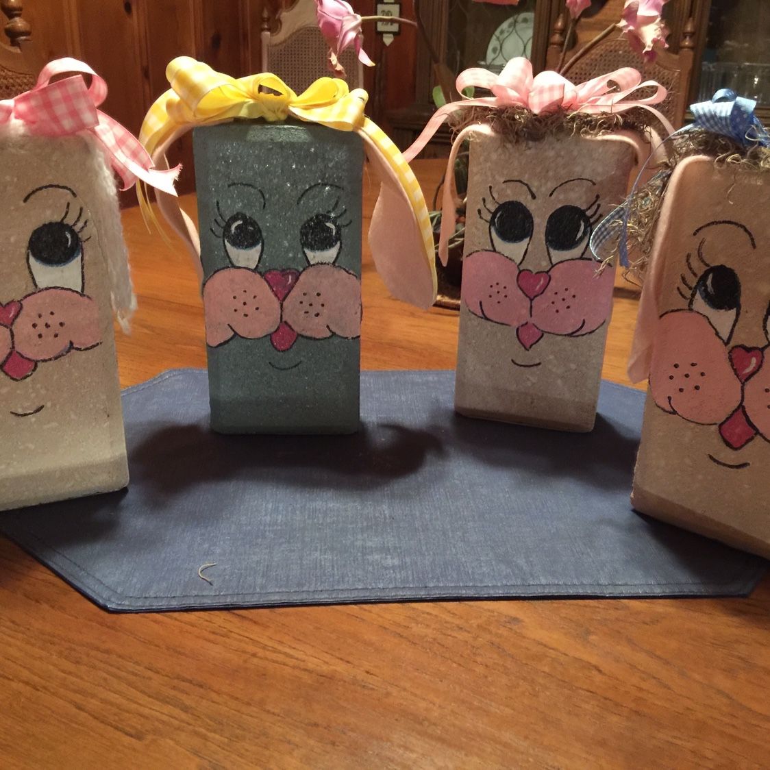 Hand Painted Bunny Faces On Bricks