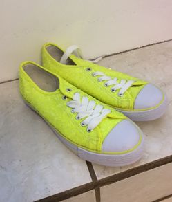 Fluorescent yellow sequin sneakers