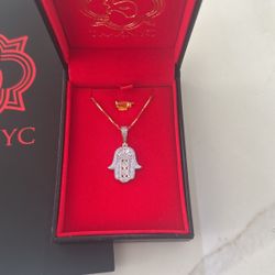TraxNYC Gold Diamond Hamsa Pendent 
