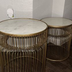 Two Gold Marble Accent Tables 