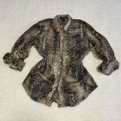 Ralph Lauren Women Brown Snakeskin Button Down Shirt 