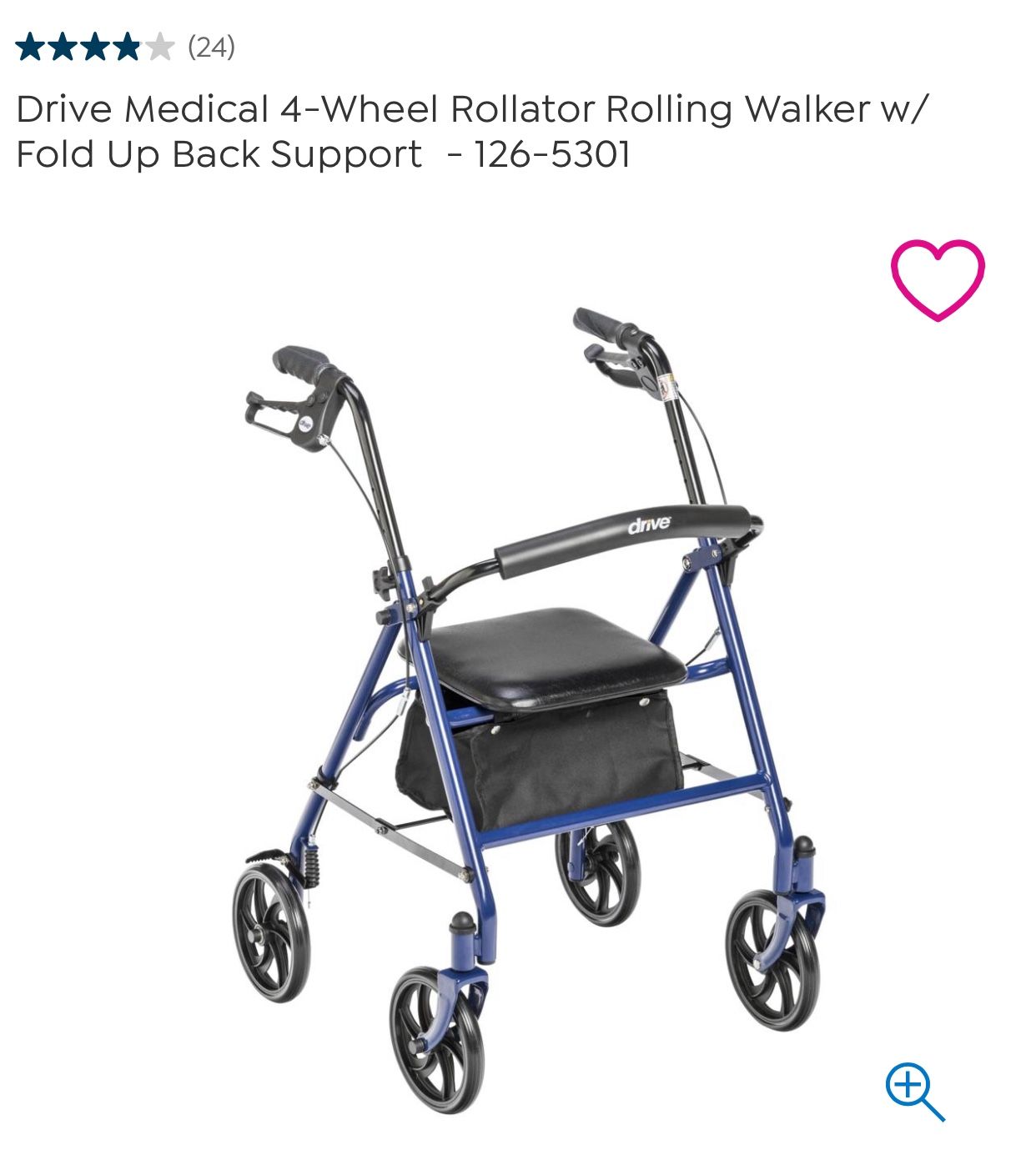 Drive Medical 4-Wheel Rollator Rolling Walker