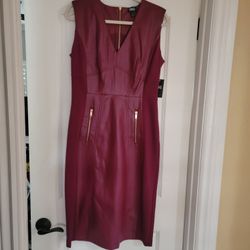 INC Faux Leather V-neck Dress