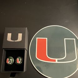 University Of Miami - needlepoint Cufflinks And Logo Sticker