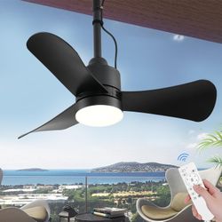 32" Plug in Ceiling Fan with 3 Color LED Light,Waterproof Outdoor Hanging Fan