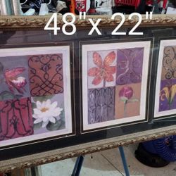 48"x22" Wall Hanging Art Painting Flowers