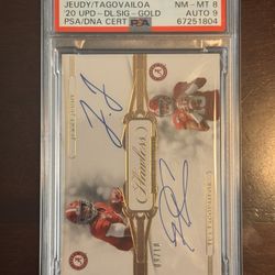 2021 Flawless Collegiate Jerry Jeudy/Tua Tagovailoa Dual Auto Gold /10 PSA 8 Auto 9  Alabama, Broncos, Browns, Dolphins 