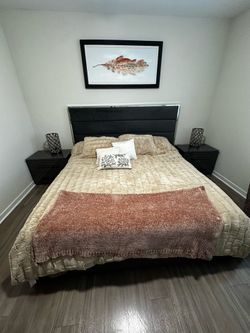 Complete Modern Grey King Bedroom Set + 43" Samsung TV & Accessories