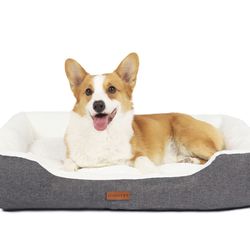 JOHNPEY Beds for Large Up to 75 lbs, Comfortable and Fluffy Large Bed, Durable and Machine-Washable, Dark Gray