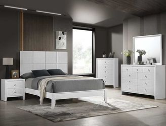 NEW WHITE Textured Panel BED ROOM SET💥NO CREDIT NEEDED $10 Down