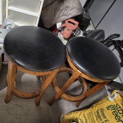 Stools 2 wood and leather swivel