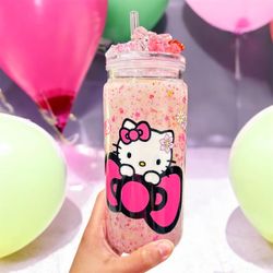 Custom Hello Kitty Snowglobe Cup - with 3D lid  - Other Characters Available -Ships Free