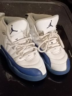 JORDAN RETRO 12 WHITE LEATHER/FRENCH BLUE TODDLER SNEAKERS SIZE 12C