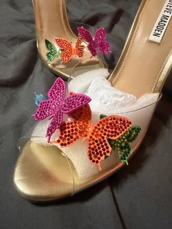 Steve Madden Butterfly Embellished Clear Heels