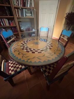 Handmade & Painted Dining Table & Chairs