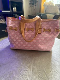 Vintage Dooney & Bourke Pink DB Monogram Cinch Shopper Tote