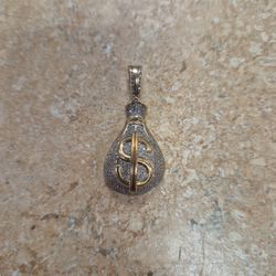 10k Yellow Gold And Diamond Money Bag Pendant 
