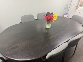 Dark Wood Oval Conference Table and Desk chairs included