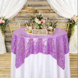 ShinyBeauty Small Tablecloth Square 36x36-Inch Lavender Sequin Tablecloth Glitter Table Cover Overlay Light Purple Wedding Table Cloths Sequin Fabric 